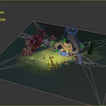 Futuristic SciFi Cavern With Glowing Blue Core And Silhouetted Figures Near Rock Formations