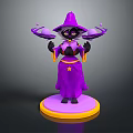 Magical Witch Creature In Purple Robe With Star Hat Holding Orbs On Yellow Base