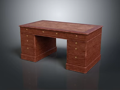 Traditional Dark Brown Wooden Desk With Multiple Drawers And Smooth Surface 3d model
