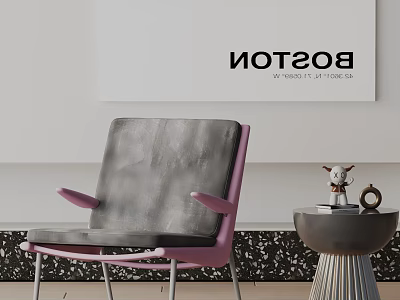 Stylish Accent Chair With Gray Cushion And Pink Frame By Decorative Side Table 3d model