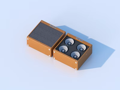 Open Brown Storage Box With Four Metal Bowls For Daily Living Supplies 3d model