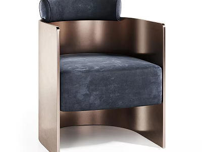 Modern Single Sofa With Navy Blue Upholstery And Sleek Metal Frame Design 3d model
