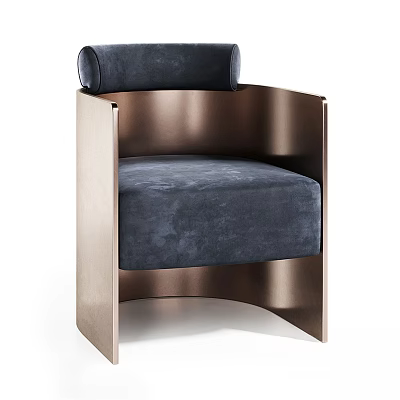 Modern Single Sofa With Navy Blue Upholstery And Sleek Metal Frame Design 3d model