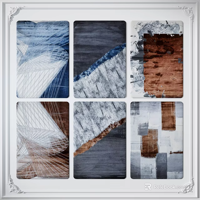 Modern Square Rugs with Blue Gray Brown Geometric Patterns and Textured Designs 3d model