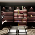 Elegant Luxury Retail Store Interior With Wooden Shelves Marble Counter And Lighting