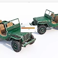 Two Green Vintage Jeep Models With Open Top And Classic Tires