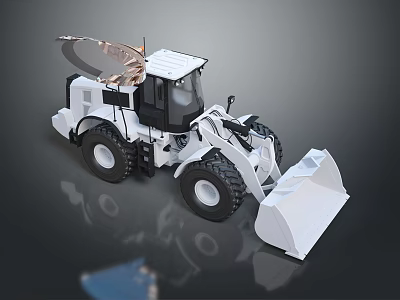 White Heavy Duty Wheel Loader With Front Bucket Large Tires And Cab 3d model