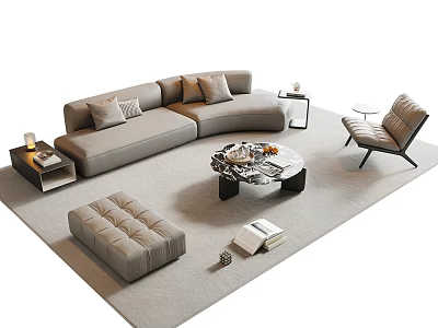 Modern Light Gray Sofa And Coffee Table Set With Ottoman Accent Chair And Side Table 3d model