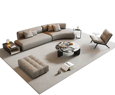 Modern Light Gray Sofa And Coffee Table Set With Ottoman Accent Chair And Side Table 3d model