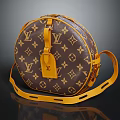 Round Stylish Bag With Classic Monogram Pattern And Yellow Leather Strap Design 3d model