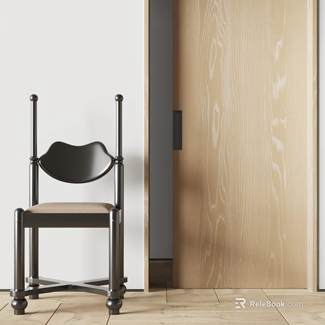 Modern Leisure Chair With Black Metal Frame Curved Backrest And Beige Fabric Seat 3d model 