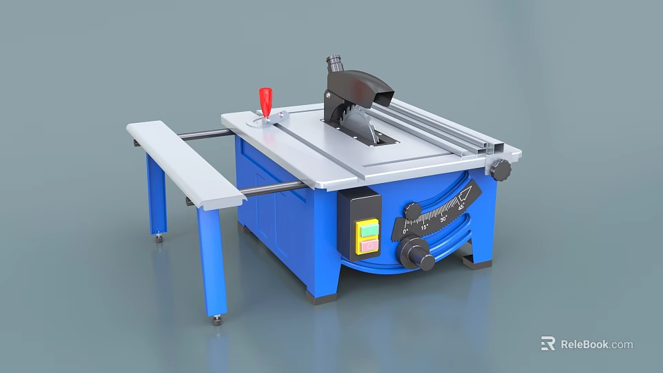 Industrial Table Saw With Blue Frame Worktable And Precision Cutting Function 3d model