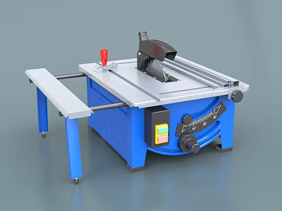 Industrial Table Saw With Blue Frame Worktable And Precision Cutting Function 3d model