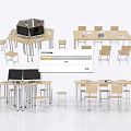 Hexagonal And Rectangular Wooden Desks With Matching Chairs And Computer Monitors 3d model
