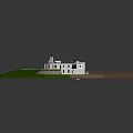 Residential Building Model With White Exterior Dark Roof Green Lawn And Winding Driveway