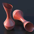 Smooth Ceramic Red Vases Modern Design Standing And Reclining On Dark Background 3d model
