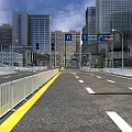 Urban Road Facilities with Traffic Signs Lane Markings Barriers and Street Lamps Along City Road