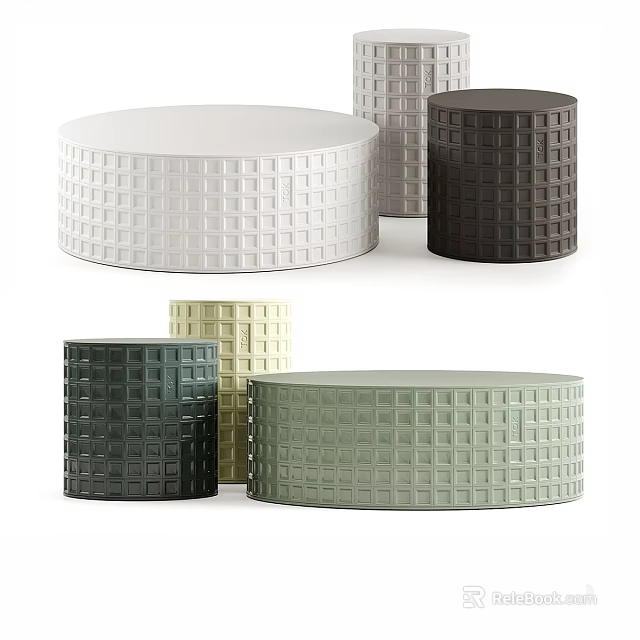 Modern Round Coffee Table Featuring Grid Pattern In Assorted Colors For Living Room 3d model
