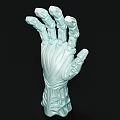 Cartoon Style Light Blue Mechanical Hand Sculpture With Detailed Skull Patterns 3d model