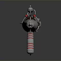 Futuristic Sci Fi Weapon With Silver Metal Body Red Stripe Accents And Retro Futuristic Design