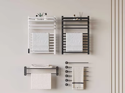 Bathroom Small Accessories With White And Black Towel Racks Holding Hanging Towels 3d model