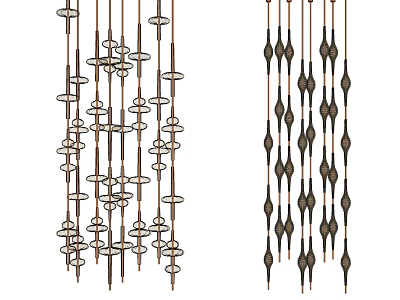 Modern Artistic Chandelier Design With Layered Circular And Diamond Hanging Elements 3d model