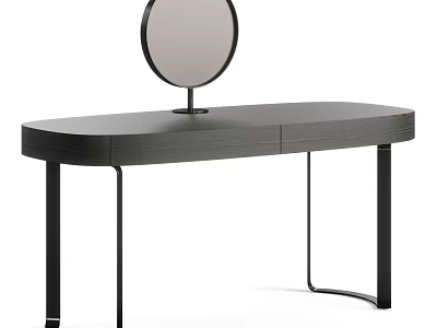 Modern Black Dressing Table With Round Mirror And Metal Legs Drawers 3d model