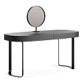 Modern Black Dressing Table With Round Mirror And Metal Legs Drawers