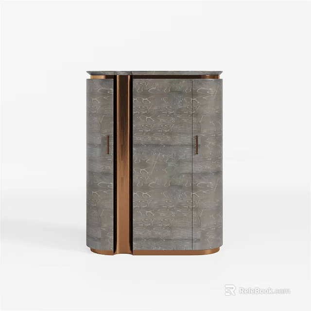 Elegant Modern Bedside Table With Grey Patterned Cabinet And Brass Accents 3d model 