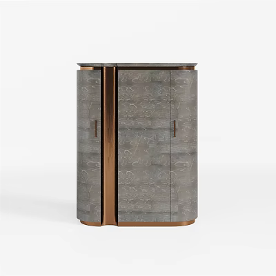Elegant Modern Bedside Table With Grey Patterned Cabinet And Brass Accents 3d model