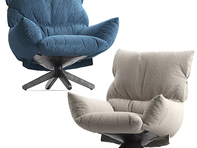 Blue And Light Gray Modern Plush Accent Chairs With Swivel Base For Comfortable Seating 3d model
