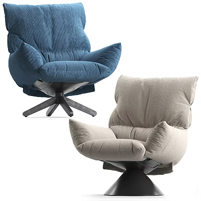 Blue And Light Gray Modern Plush Accent Chairs With Swivel Base For Comfortable Seating 3d model