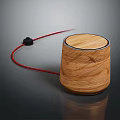 Minimalist Wooden Oak Cylindrical Floor Lamp With Red Cable And Black Plug