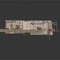 Ancient Village Architectural Model With Stone Walls Wooden Roofs And Connected Structures