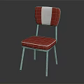 Stylish Red Leisure Chair With White Striped Backrest And Metal Legs