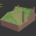 Detached House With Red Brick Construction And Wooden Roof Frame Featuring Chimneys