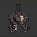 Futuristic Game Cinematic Female Character With Blue Outfit And Giant Mech Suit