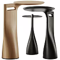 Three Modern Side Tables With Wooden And Black Finish And Unique Curved Base Design