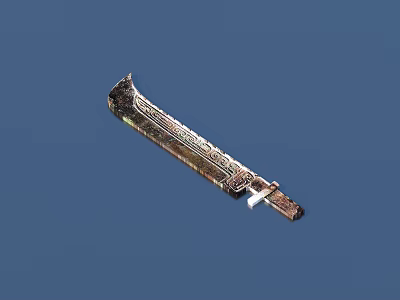 Antique Decorative Knife With Intricate Patterns On Blade And White Hilt Against Blue Background 3d model