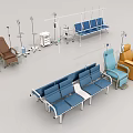 Medical Seating And Equipment With Infusion Stands And Colored Waiting Chairs