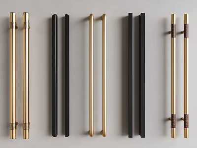 Various Sleek Modern Door Handles in Gold and Black Colors for Home Interiors 3d model