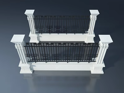 Swing Door Design Featuring Black Railings And White Columns For Modern Architecture 3d model