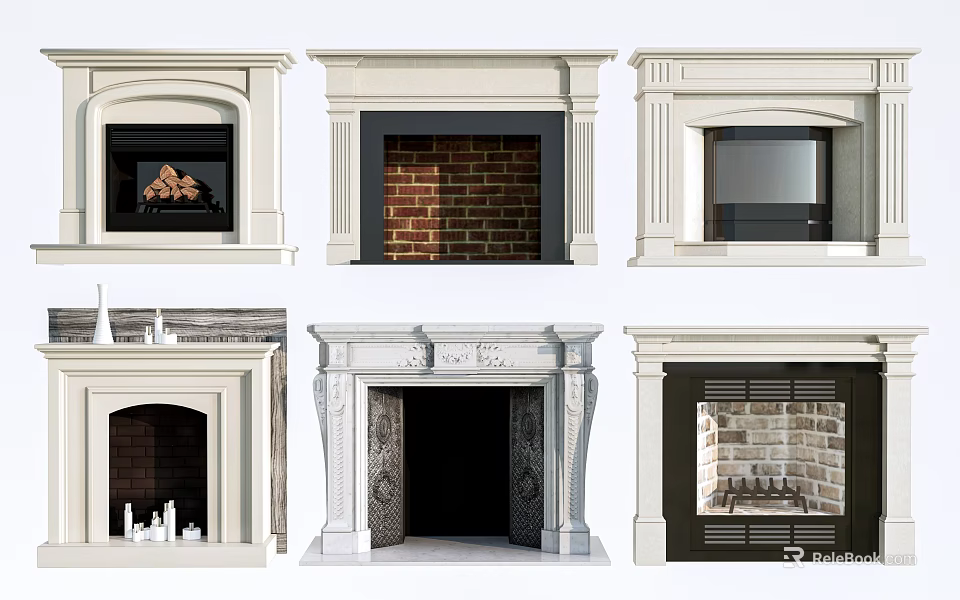 Fireplace Design Ideas With Various Styles Brick Marble And Decorative Elements For Interior 3d model