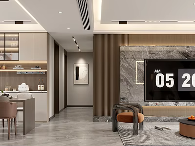 Modern Living and Dining Room Interior Design With Sofa Dining Table And Accent Wall 3d model