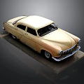 Vintage Golden Model Car With Classic Design Rounded Body On Display Stand