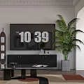 Modern Living Dining Room Interior With Dark Table Pendant Light Curtains And Cabinets