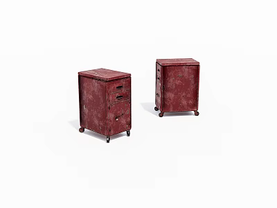 Two Vintage Red Storage Cabinets With Drawers On Rolling Wheels 3d model