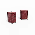 Two Vintage Red Storage Cabinets With Drawers On Rolling Wheels 3d model
