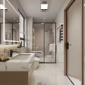 Modern Bathroom Interior With Marble Vanity Glass Shower Toilet And Large Mirror