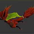 Cute Red Feathered Game Movie Character With Green Wings Big Eyes And Gear